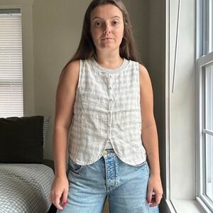 Laura Ashley Neutral Gingham Linen Tank Size Medium